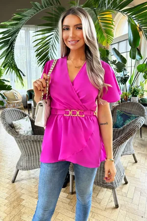 Ax Paris Womens Hot Short Sleeve Wrap Belted Top - Size 10 UK