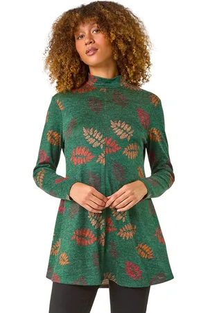 Roman Womens Floral Print High Neck Stretch Tunic Top - - Size 14 UK