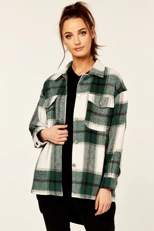 Gini London Womens Check Oversized Pocket Detail Shacket - - Size Small/Medium