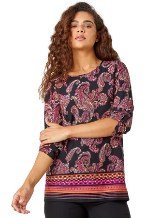 Roman Womens Paisley Border Print Tunic Stretch Top - - Size 10 UK