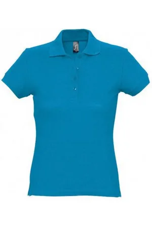 Sols Womens/Ladies Passion Pique Short Sleeve Polo Shirt (Aqua) - Cotton - Size Large