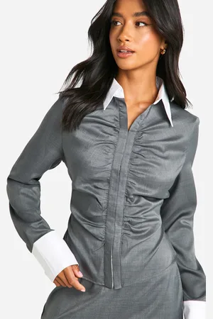 Boohoo Womens Petite Contrast Fitted Shirt - - Size 8 UK