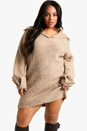Boohoo Womens Plus Borg Oversized Collar Detail Mini Dress - - Size 26 UK