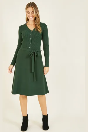 Yumi Womens Knitted Skater Dress viscose - Size Large