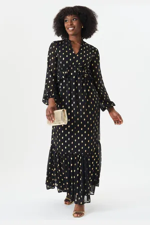 Gini London Womens Foil Print Ruffle Midi Dress - - Size 8 UK