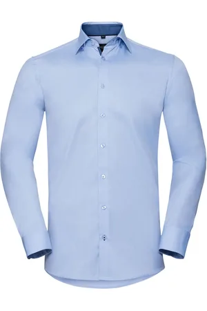 Russell Athletic Mens Contrast Herringbone Stitch Tailored Long-Sleeved Formal Shirt ( /Mid Blue/Bright Navy) - Size 16.5 inch
