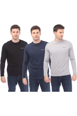 Nicce London Mens Julian LS 3 Pack T-Shirts in Grey - Size Small