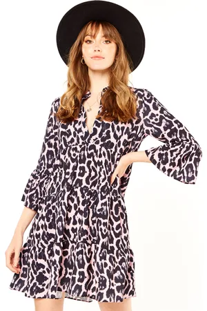 Gini London Womens Animal Print Smock Tiered Mini Dress - Size Small/Medium