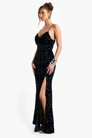 Boohoo Womens Velvet Sequin Slip Maxi Dress - - Size 16 UK