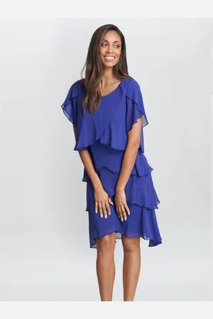 Gina Bacconi Womens Trysta Bugle Beaded Trim Tiered Cocktail Dress With Flitter Sleeves - - Size 12 UK