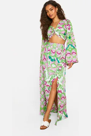 Boohoo Womens Mixed Print Split Front Maxi Skirt - - Size 10 UK