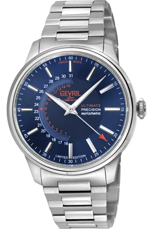 Gevril Mens Guggenheim Automatic 316L Stainless Steel Blue Dial, Satin and Polished Bracelet. - - One Size