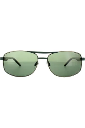 Polaroid Rectangle Mens Green Havana Polarized Sunglasses Metal - One Size