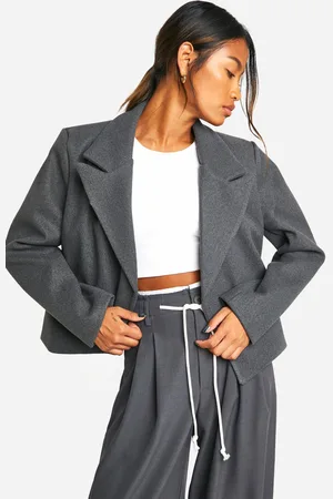 Boohoo Womens Wool Look Shoulder Pad Cropped Blazer - - Size 10 UK