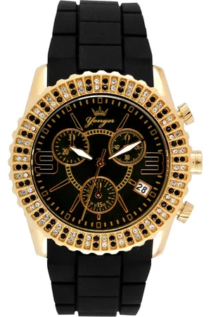 Yonger & Bresson Womens and Bresson: Yellow Gold Bezel Watch - Rubber - One Size