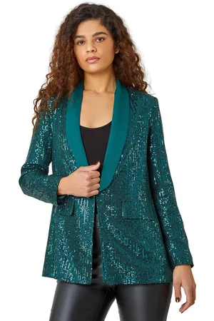 Roman Womens Sequin Contrast Collar Blazer - - Size 10 UK