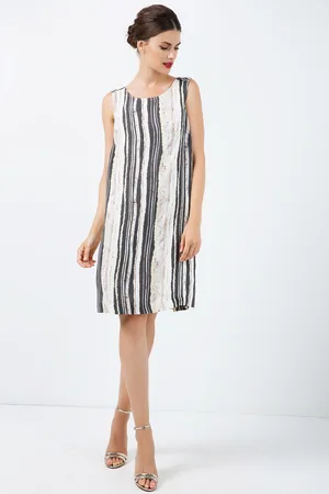 Conquista Womens Striped Straight Dress with Belt - - Size EU 38 (Womens)