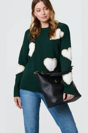 Izabel London Womens Heart Embellished Slim Jumper - Size 12 UK