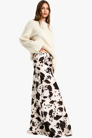 Boohoo Womens COW PRINT SATIN MAXI SKIRT - - Size 8 UK