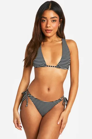 Boohoo Womens Mono Stripe Rib Tie Side Bikini Brief - - Size 16 UK