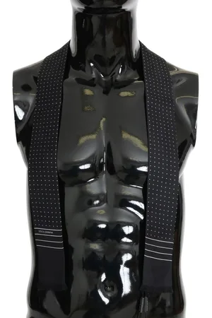 Dolce & Gabbana Mens Dark Polka Dotted Silk Scarf - One Size