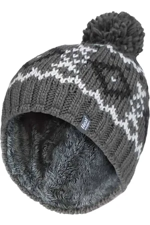 Heat Holders Mens Fleece Lined Thermal Winter Warm Beanie Bobble Hat with Pom Pom - - One Size