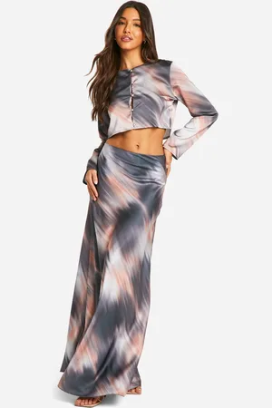 Boohoo Womens Blurred Tie Dye Satin Bias Maxi Skirt - - Size 12 UK