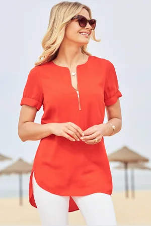 Sosandar Womens Zip Front Short Sleeve Tunic Top Viscose - Size 6 UK
