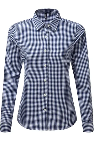 Premier Womens/Ladies Maxton Gingham Long-Sleeved Shirt ( /White) - Size Medium
