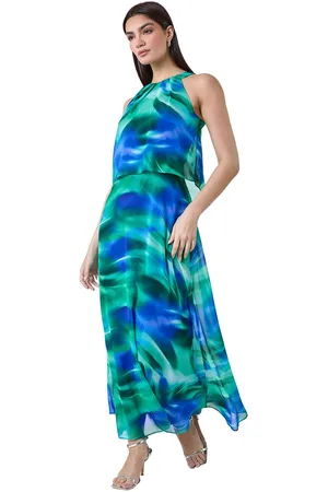 Ariella Womens Abstract Print Chiffon Overlay Maxi Dress - - Size 14 UK
