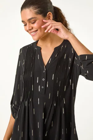 Roman Womens Dash Foil Print Pintuck Shirt - - Size 12 UK