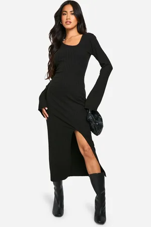 Boohoo Womens Wide Rib Asymmetric Neck Midaxi Dress - Cotton - Size 6 UK