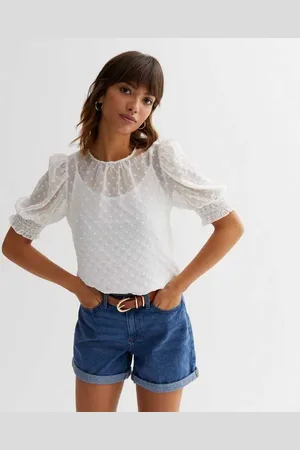 Gini London Womens Dobby Chiffon Shirred Cuff Blouse - - Size 10 UK