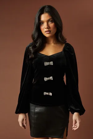 Oasis Womens Velvet Diamond Bow Detail Top - - Size 6 UK