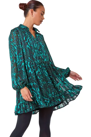 Roman Womens Petite Animal Print Frill Hem Dress - - Size 14 UK