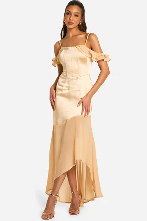 Boohoo Womens Satin Chiffon Mix Corset Drape Maxi Dress - - Size 12 UK