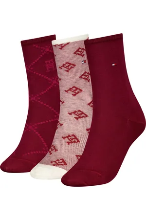 Tommy Hilfiger 3 Pack Giftboxed Monogram Womens Crew Socks Red