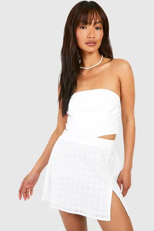 Boohoo Womens Broderie Split Hem Mini Skirt - Cotton - Size 12 UK