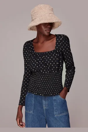 Whistles Womens Spot Square Neck Shirred Top - - Size X-Small