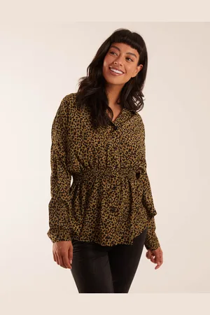 Blue Vanilla Womens Leopard Print Shirred Waist Shirt - - Size Small