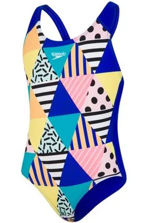Speedo Childrens Unisex DazzleBloc Splashback Multicoloured Juniors Swimsuit - - Size 7-8Y