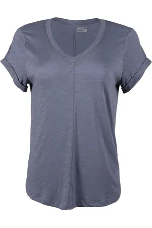 Eddie Bauer Womens/Ladies Gate Check V Neck T-Shirt ( Haze) - Size Large
