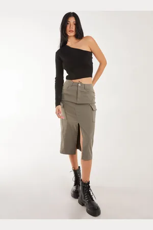 Pink Vanilla Womens Utility Cargo Midi Slit Skirt - - Size 6 UK