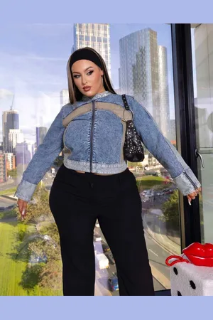 Labelrail Womens x Holly Marston denim moto jacket with PU panels in - Size Small
