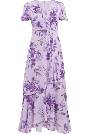 Gina Bacconi Womens Elda Long Printed Dress With Surplice Neckline Short Sleeve - - Size 12 UK