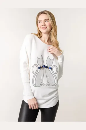 Blue Vanilla Womens Embellished Cat Jumper - - Size L/XL