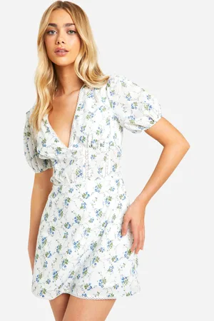 Boohoo Womens Cotton Dobby Floral Smock Dress - - Size 16 UK