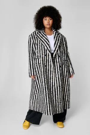 NASTY GAL Womens Plus Striped Wool Look Coat - - Size 24 UK