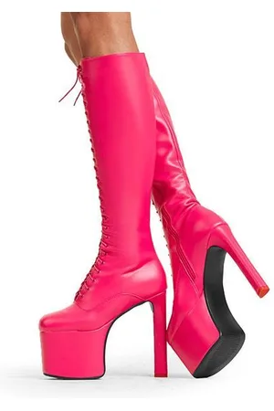 Lamoda Womens Knee High Boots Nowhere To Run Round Toe Platform Heel w/ Zipper - - Size UK 3
