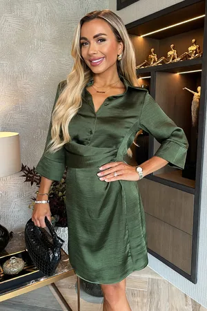 Ax Paris Womens 3/4 Sleeved Gathered Waist Detail Satin Mini Dress - Size 16 UK